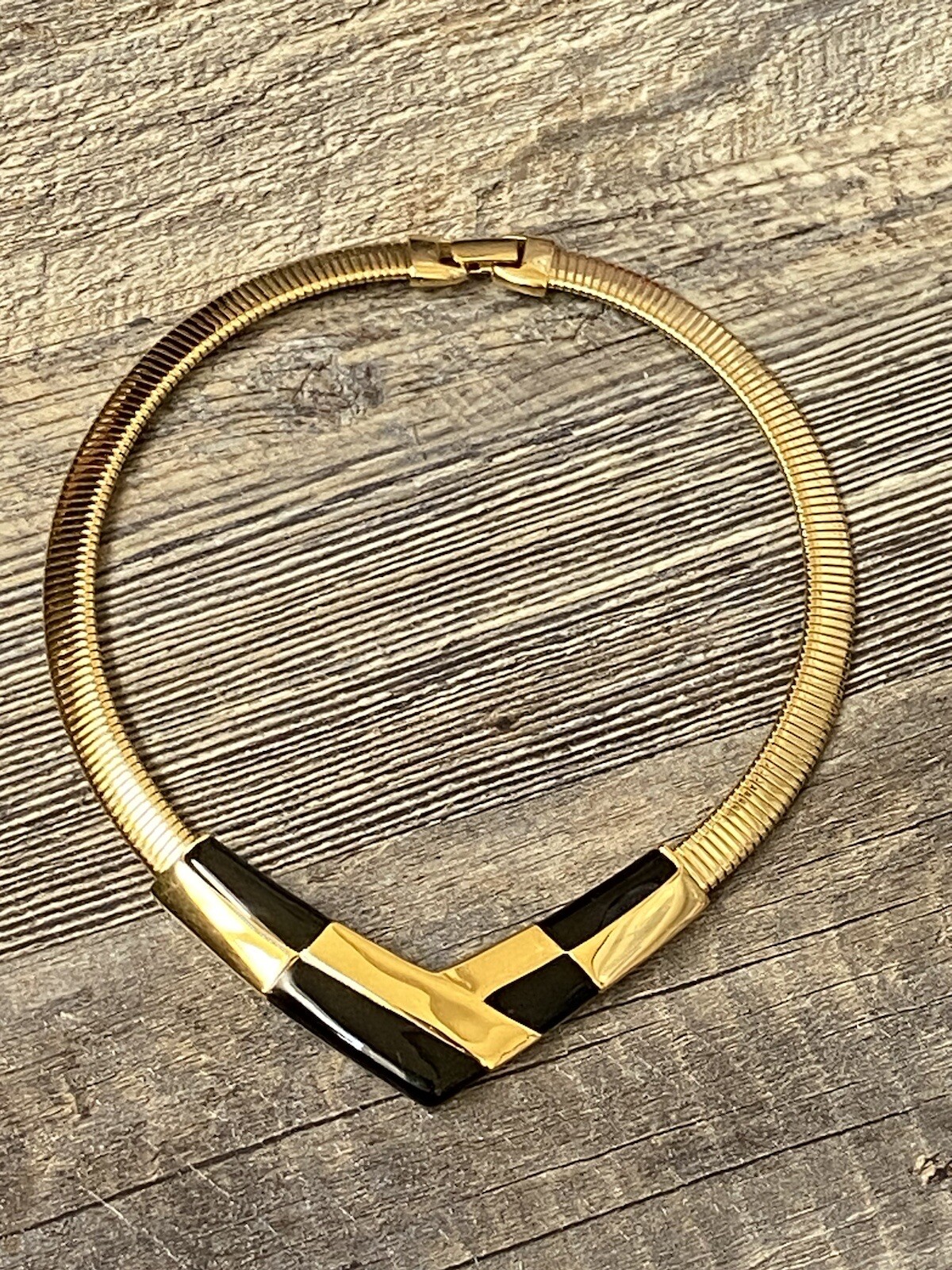 Vintage NAPIER Chunky 80s Black & Gold Tone Necklace Red Version is a BOOK PIECE