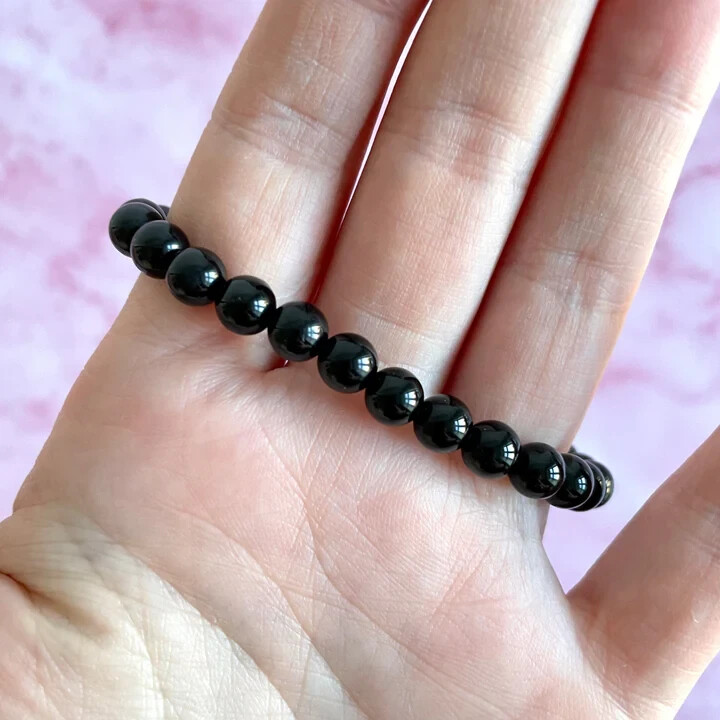 Natural Black Tourmaline Stone Bracelet Healing Crystal Stretch Bracelet for Man