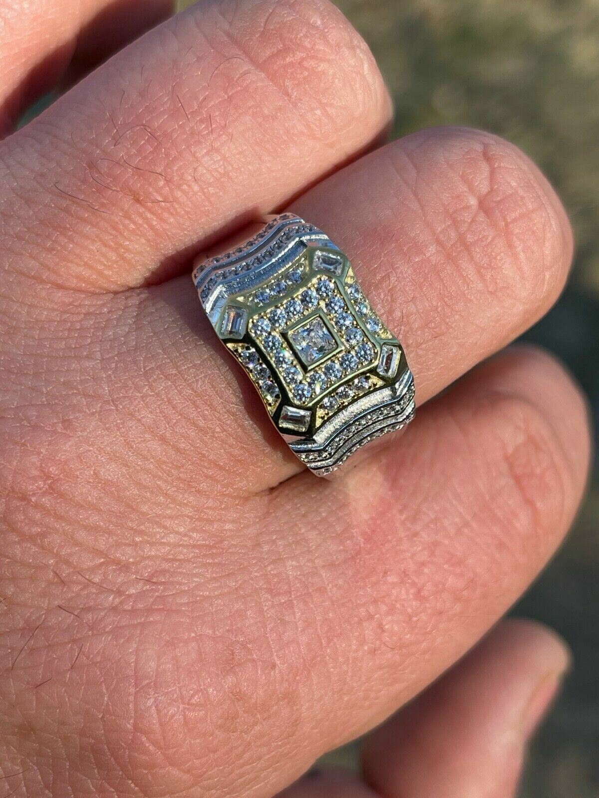 Real Solid 925 Silver Icy Hip Hop Baguette Mens RING Size 6 7 8 9 10 11 12 13 CZ