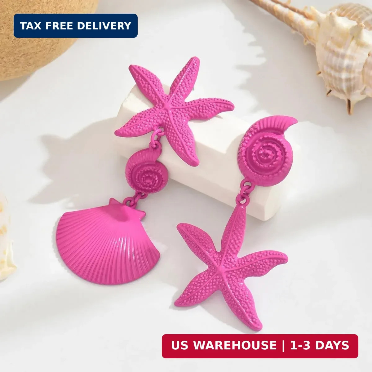Gold Shell Starfish Dangle Earring Asymmetric Summer Earrings for Women Ocean Be