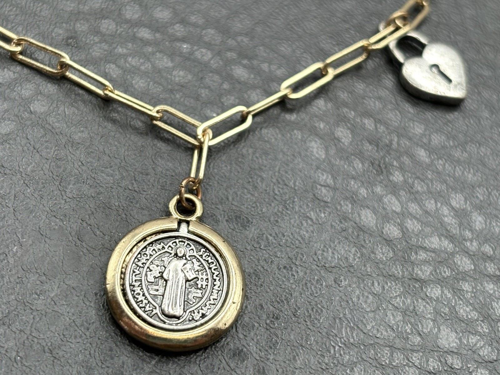 Saint Medal Celestial Moon Star Heart Lock Charm Necklace Catholic Pendant Chain