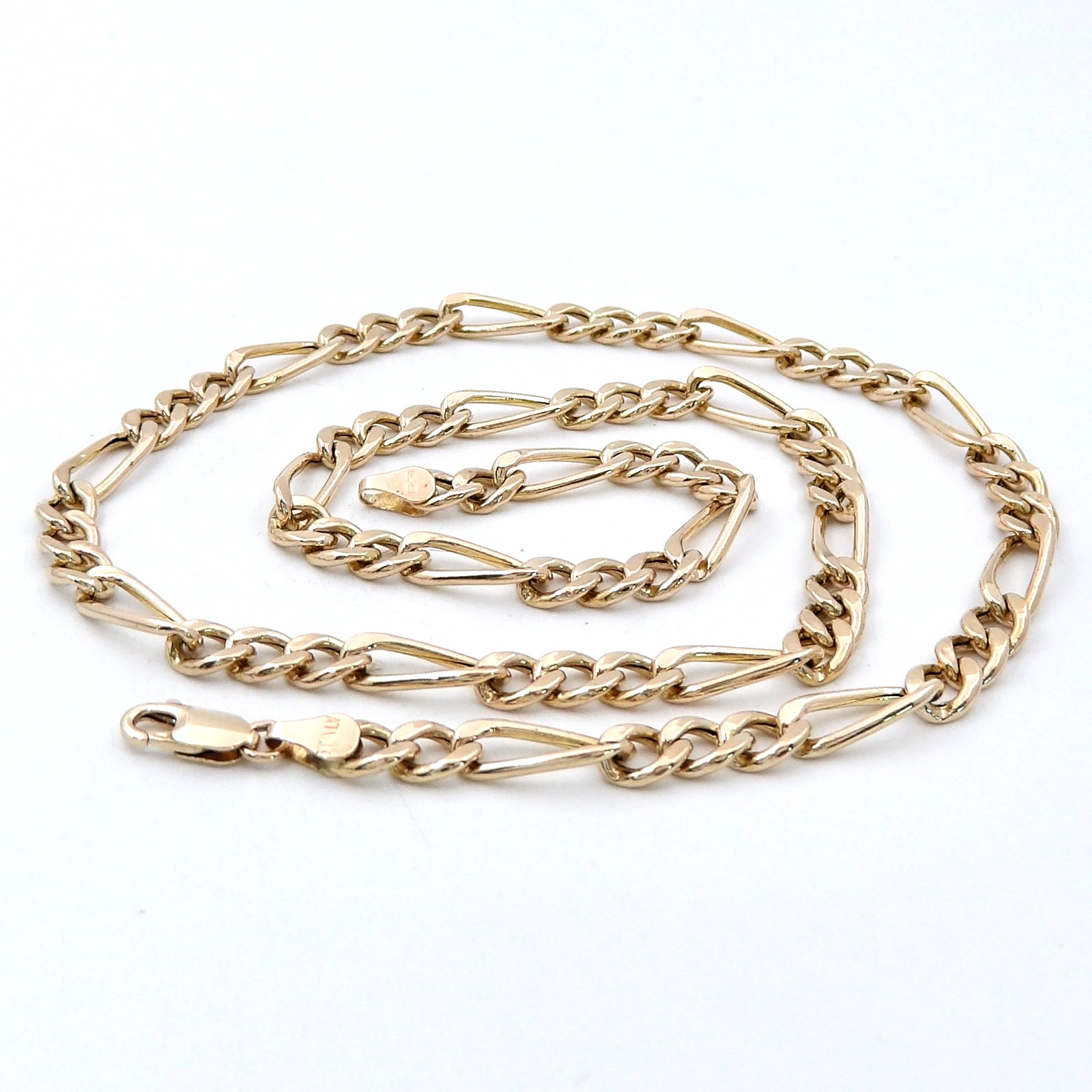 Solid 10k Gold Puffy Hollow Figaro Link Chain Necklace Italy 20.5in 5mm 11gr