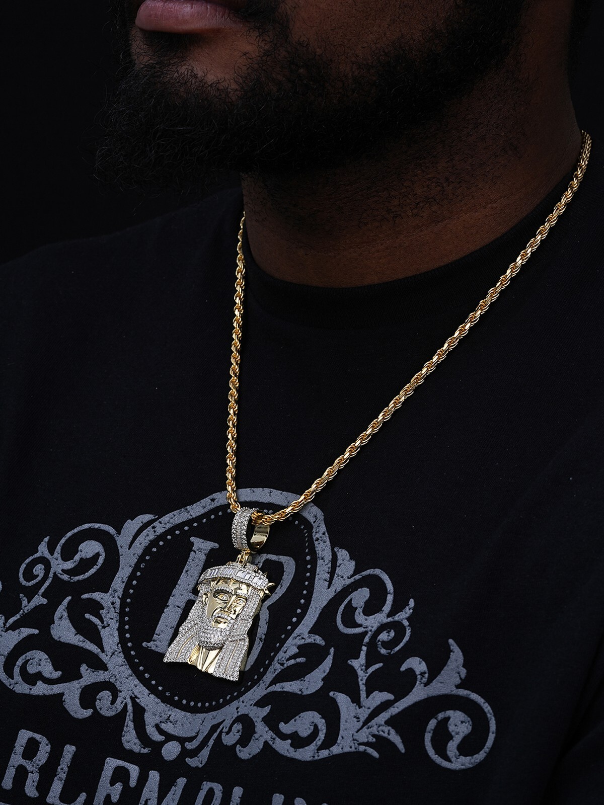 Men’s Large 925 Silver Gold Plated Jesus Piece Iced Hip Hop Necklace Baguette CZ