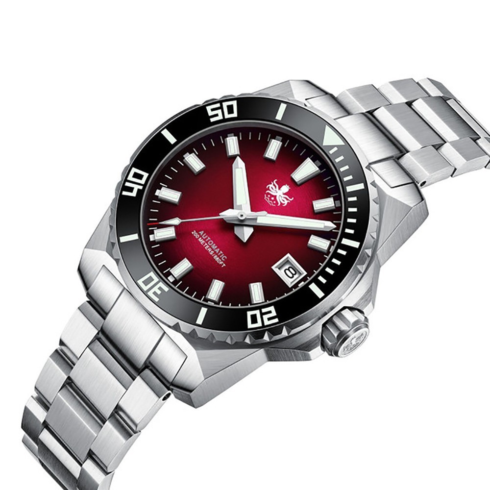 Phoibos LEVIATHAN 200M Steel Automatic Red Ceramic Diver Men’s Watch