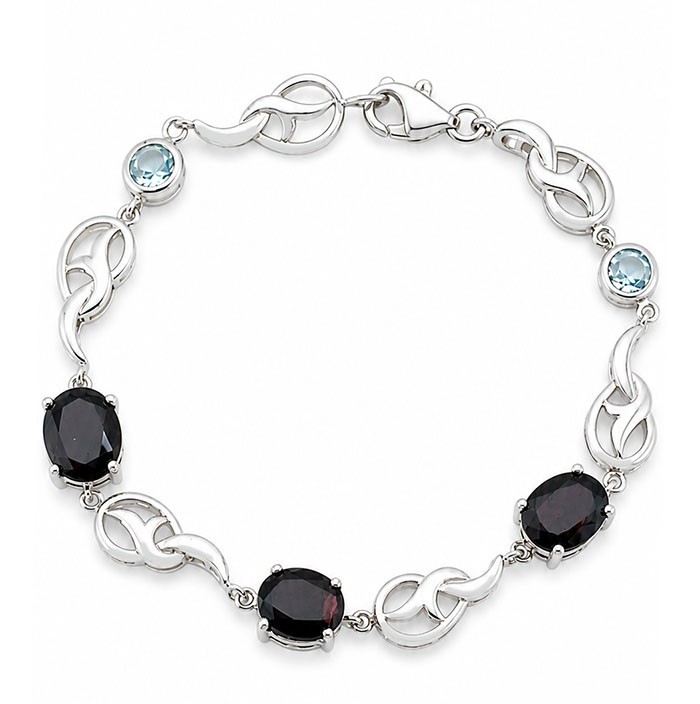 GENUINE 3.0 CT. GARNET & AQUAMARINE BRACELET .925 SILVER – NWT
