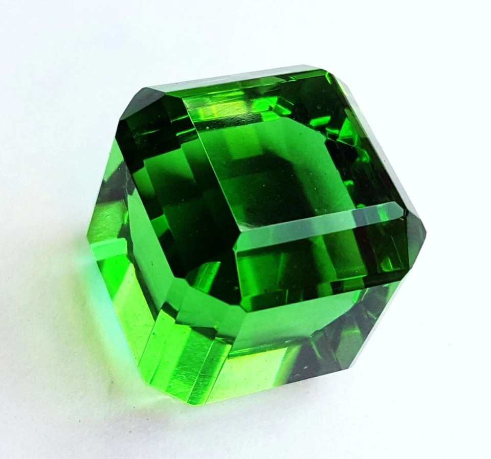 120 Ct Natural Green Topaz Cube Cut Certified Loose Gemstone