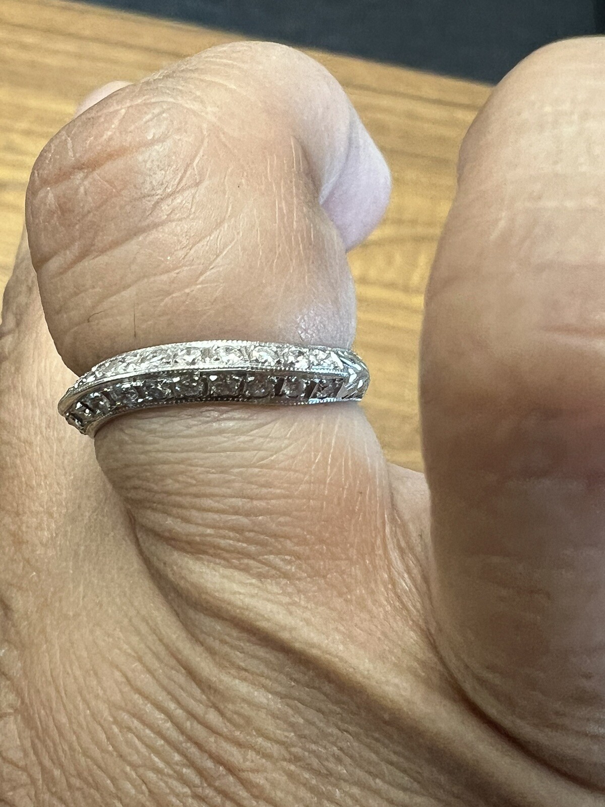 platinum art deco knife edge Double diamond contoured band ring Wedding Curved