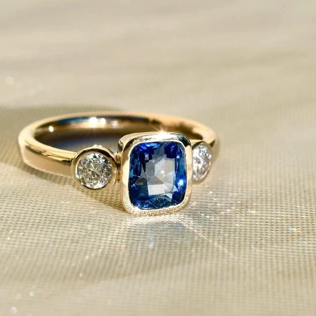 2Ct Cushion Lab-Created Sapphire Diamond Engagement Rings 14k Yellow Gold Plated