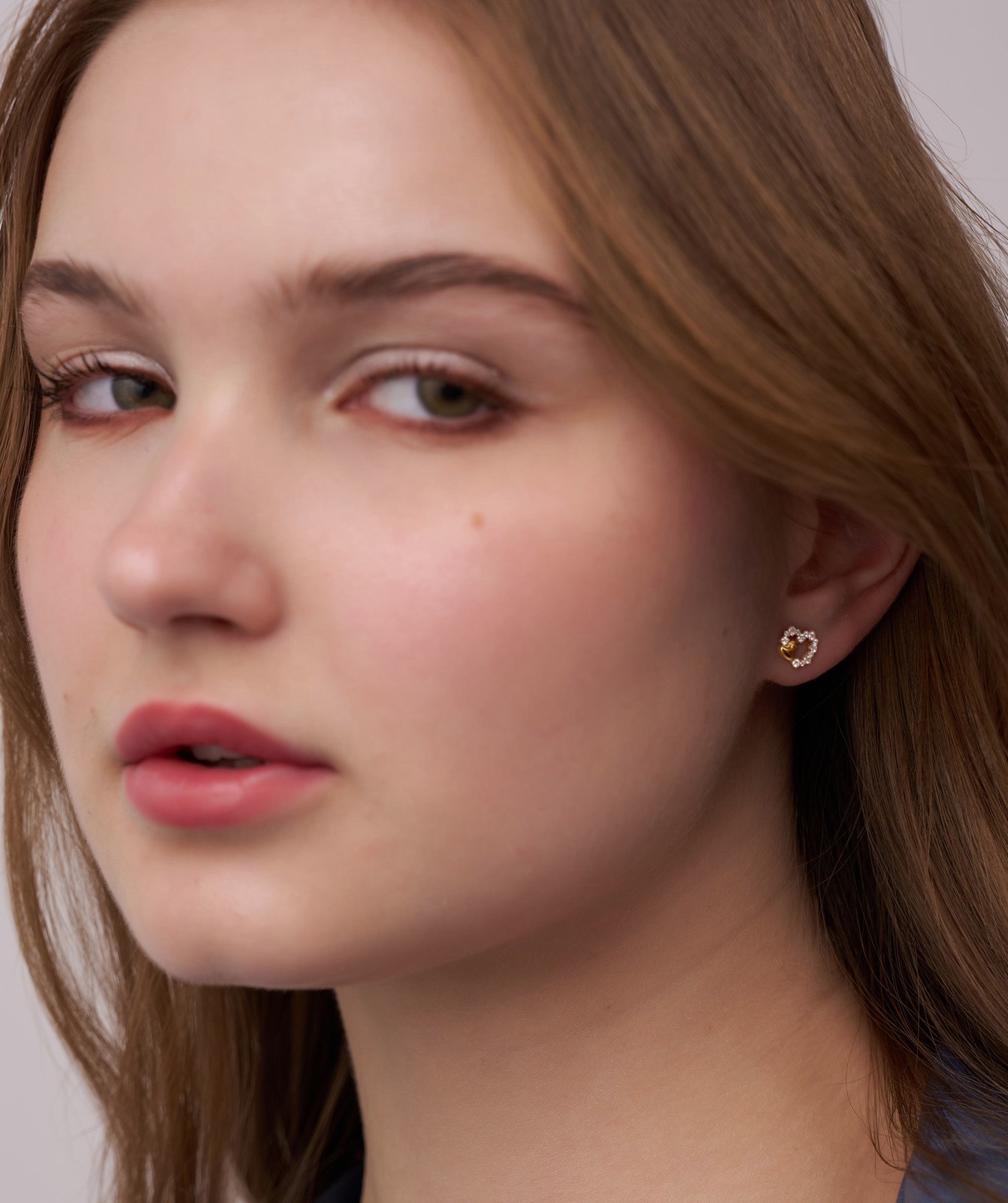Round Cut Lab Grown Diamond 14K Gold Double Heart Diamond Stud Fine Earrings