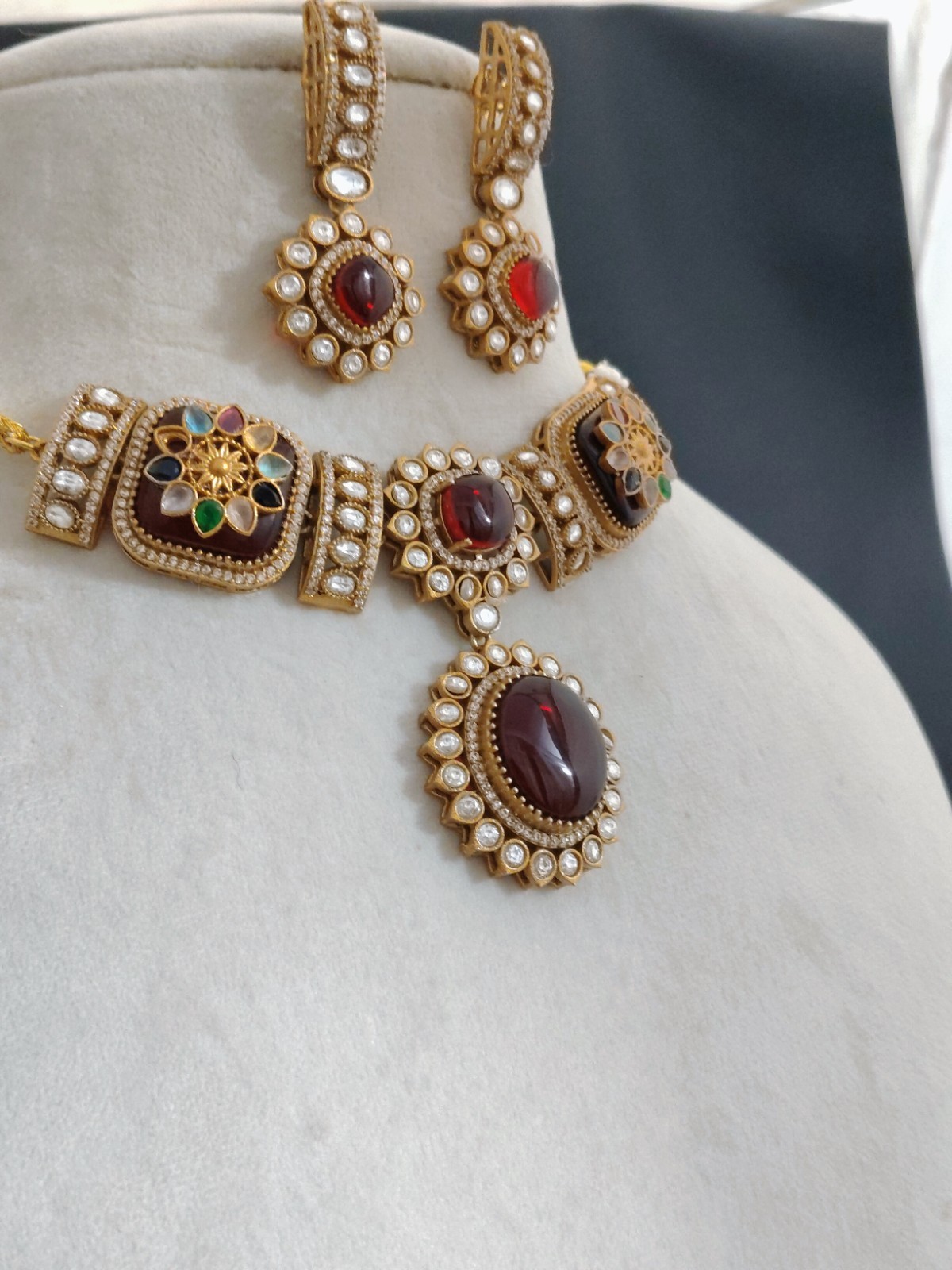 Abeer Maroon Kundan Choker Necklace Set Reception Jewelry Roz Jewellers.