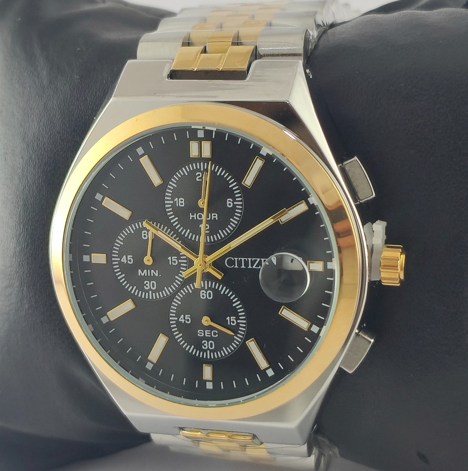 Citizen Chronograph Quartz Black Dial All Working Men Wristwatch Pre-Owned