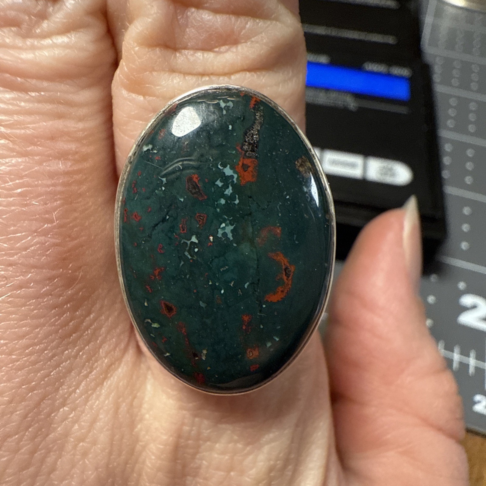 Natural Blood Stone – Large – 925 Sterling Silver Ring s.7 Jewelry