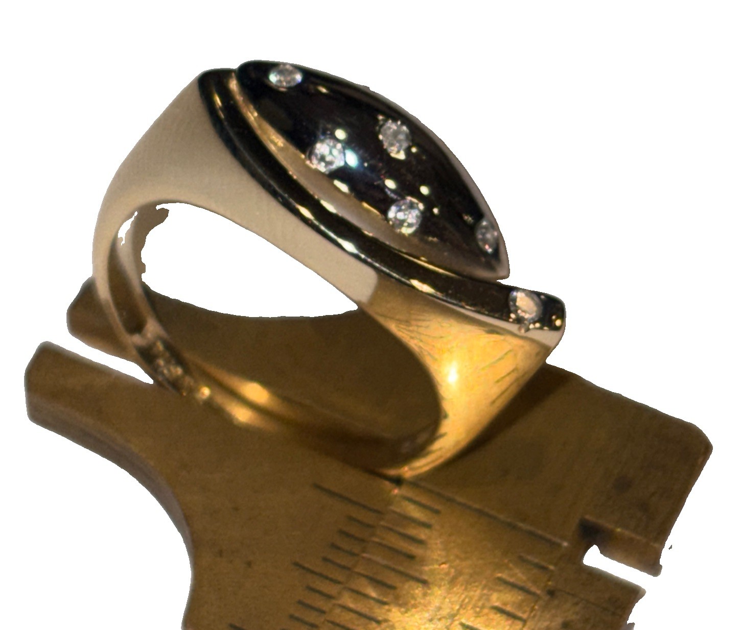 14K Yellow Gold Unique Ornate Concave Women’s Ring With Small Diamond’s Sz 8.25