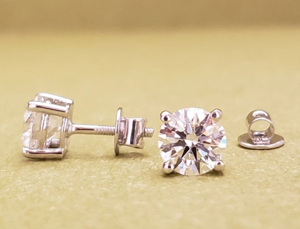 2.00CT Round Lab Grown/CVD Diamond Women’s Wedding Stud Earrings 14k White Gold
