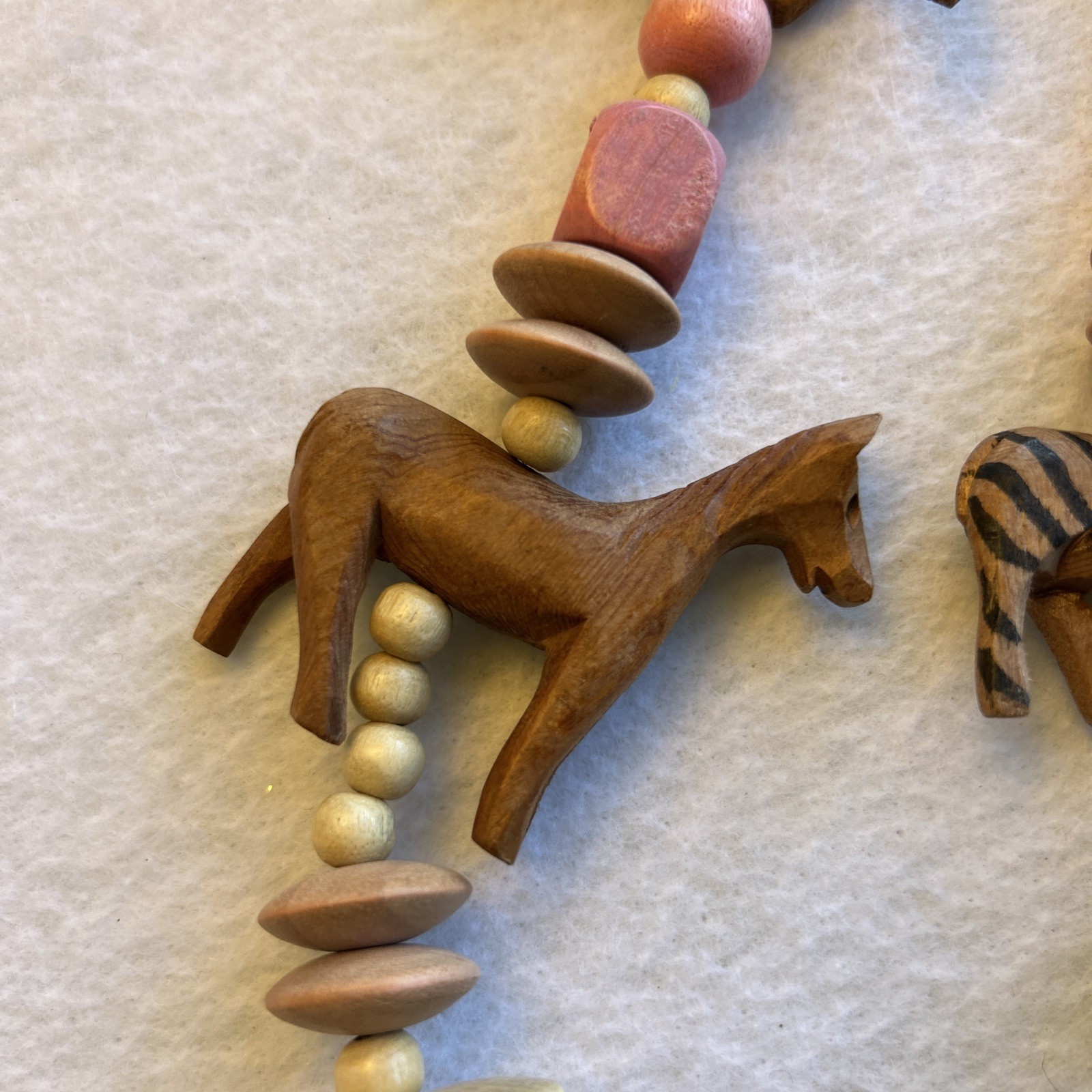 Vintage Hand Carved African Safari Animal Wood Necklace Statement