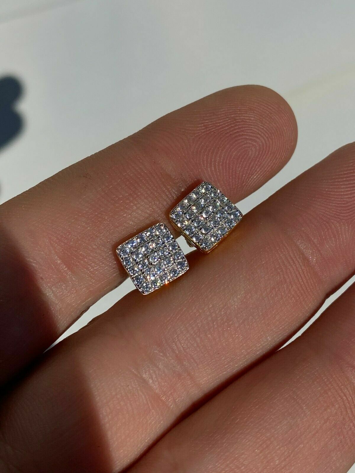 14k Gold Plated 925 Iced Real MOISSANITE Square Screwback Earrings Passes Tester
