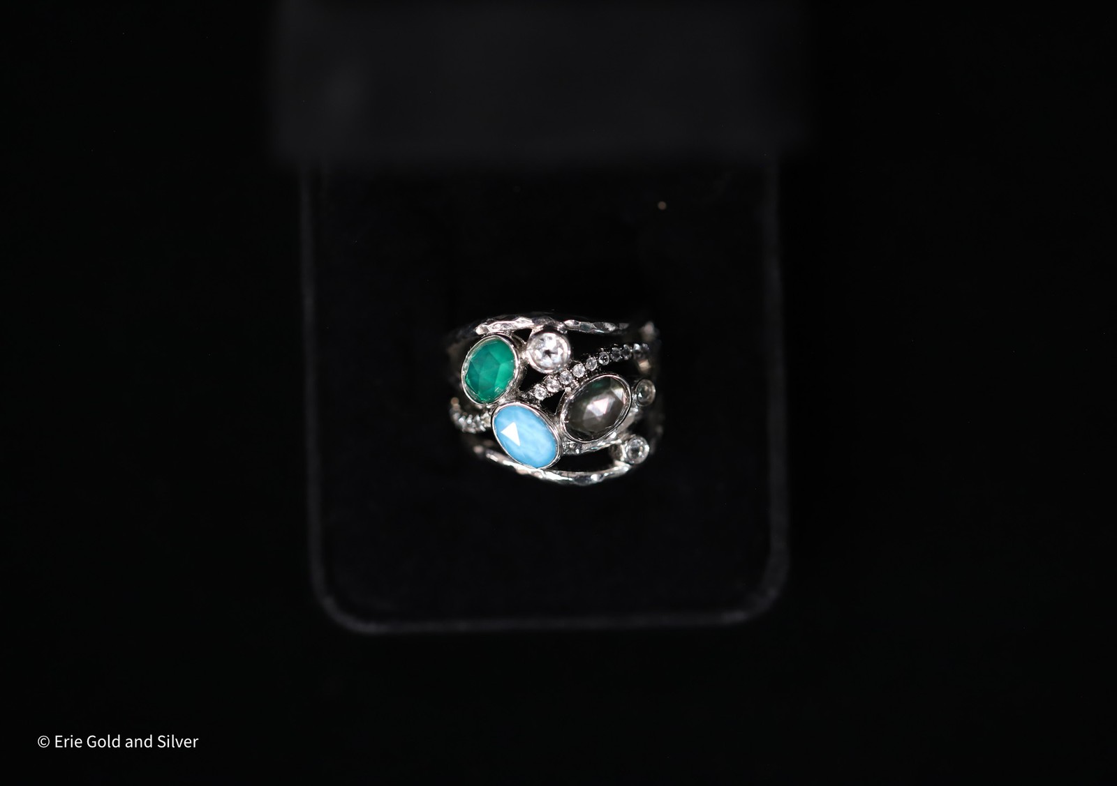 Gabriel & Co. Sterling Silver Multi Gemstone Curved Hammered Ring SZ 7
