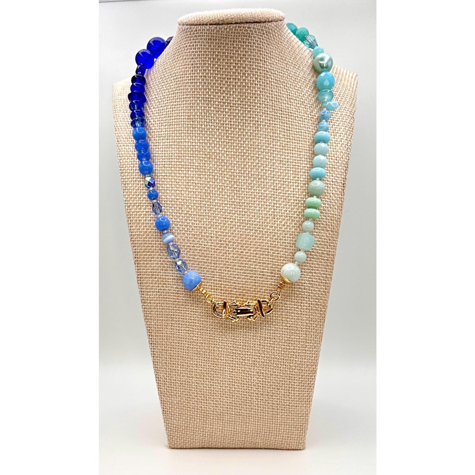 Vintage Blue Glass Beads| Vintage Gold Tone |Beaded Necklace | Statement Piece