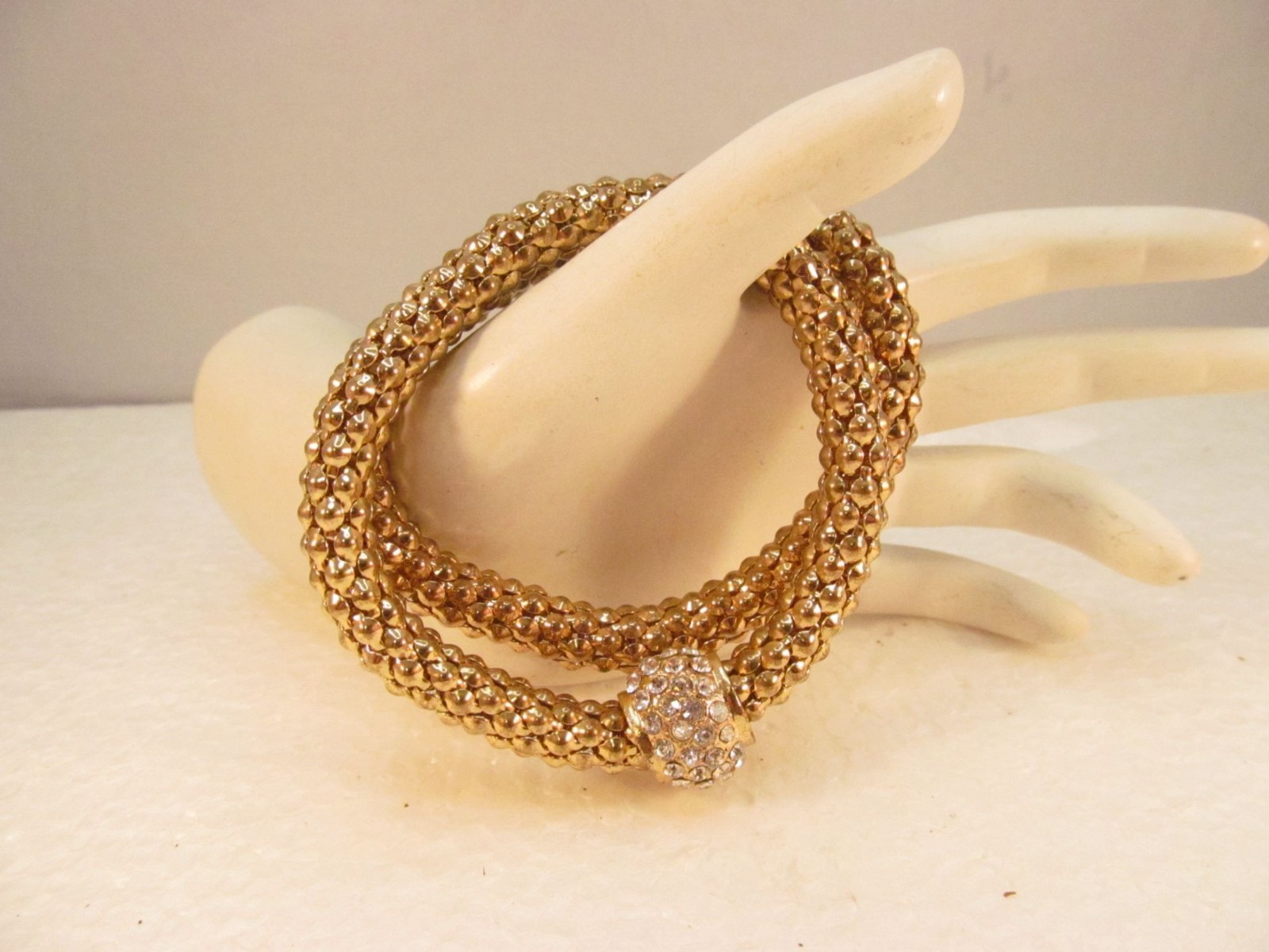 Gold Tone Stretch Metal Mesh Tube Rhinestone Bracelet 2 Piece Lot