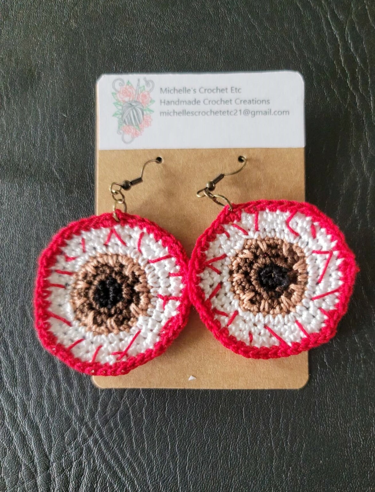 Crochet Earrings Blue Brown Green Eyeballs Apples Pumpkins Candy Corn Handmade