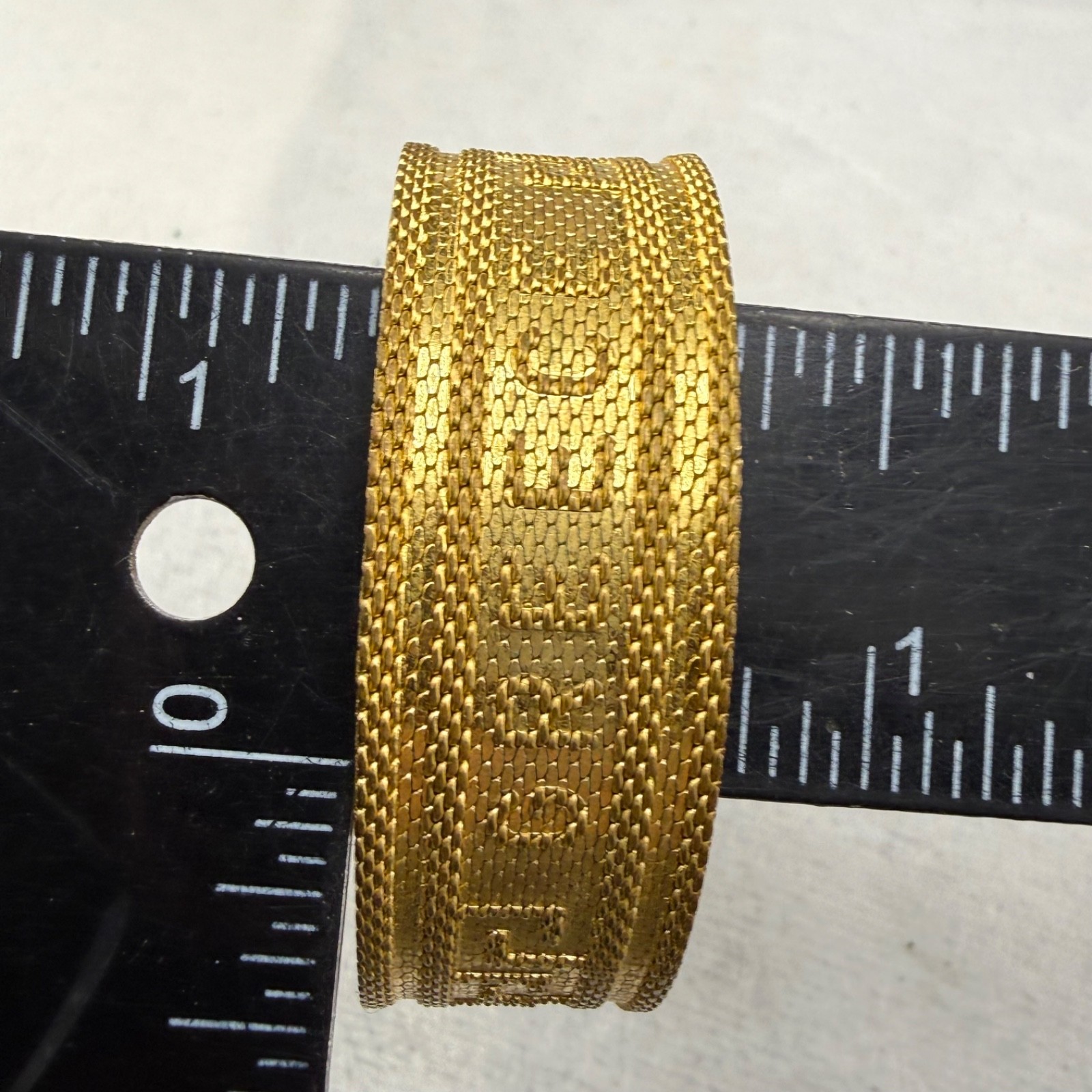Vintage Greek Key Buckle Bracelet Wide Greece Gold Tone Adjustable 7.5”