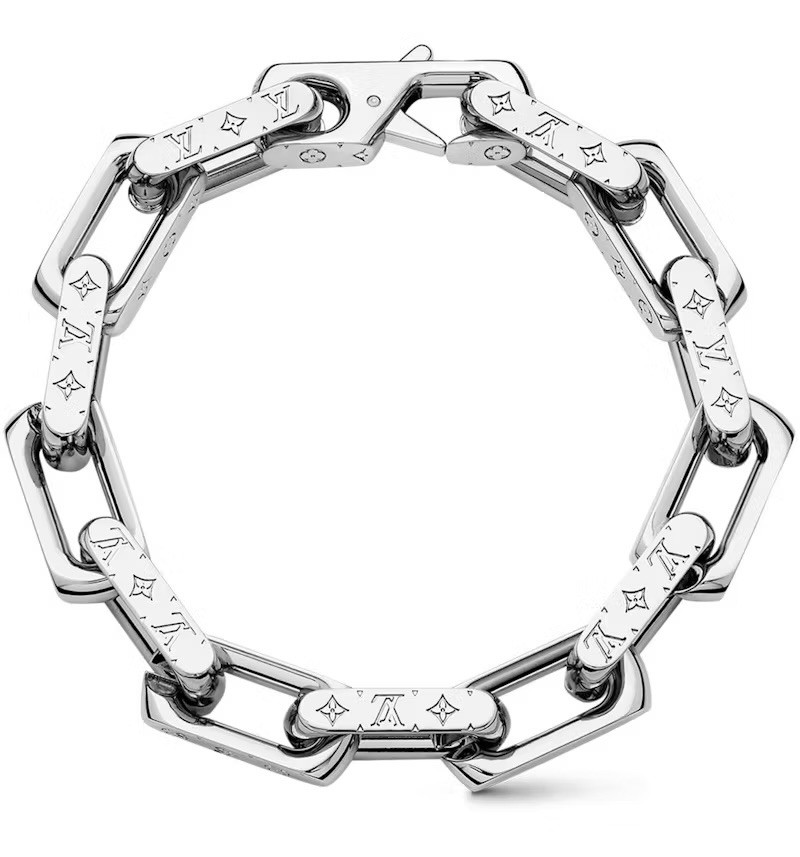 LV Louis Vuitton Monogram Men’s Bracelet Silver Size M