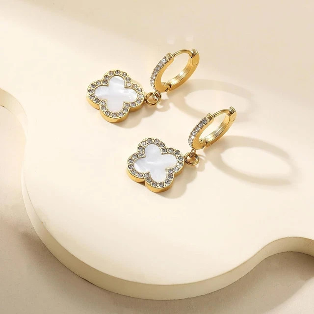 Lab-Created Diamond 0.12Ct Round Drop/Dangle Women Earring 14K White Gold Plated