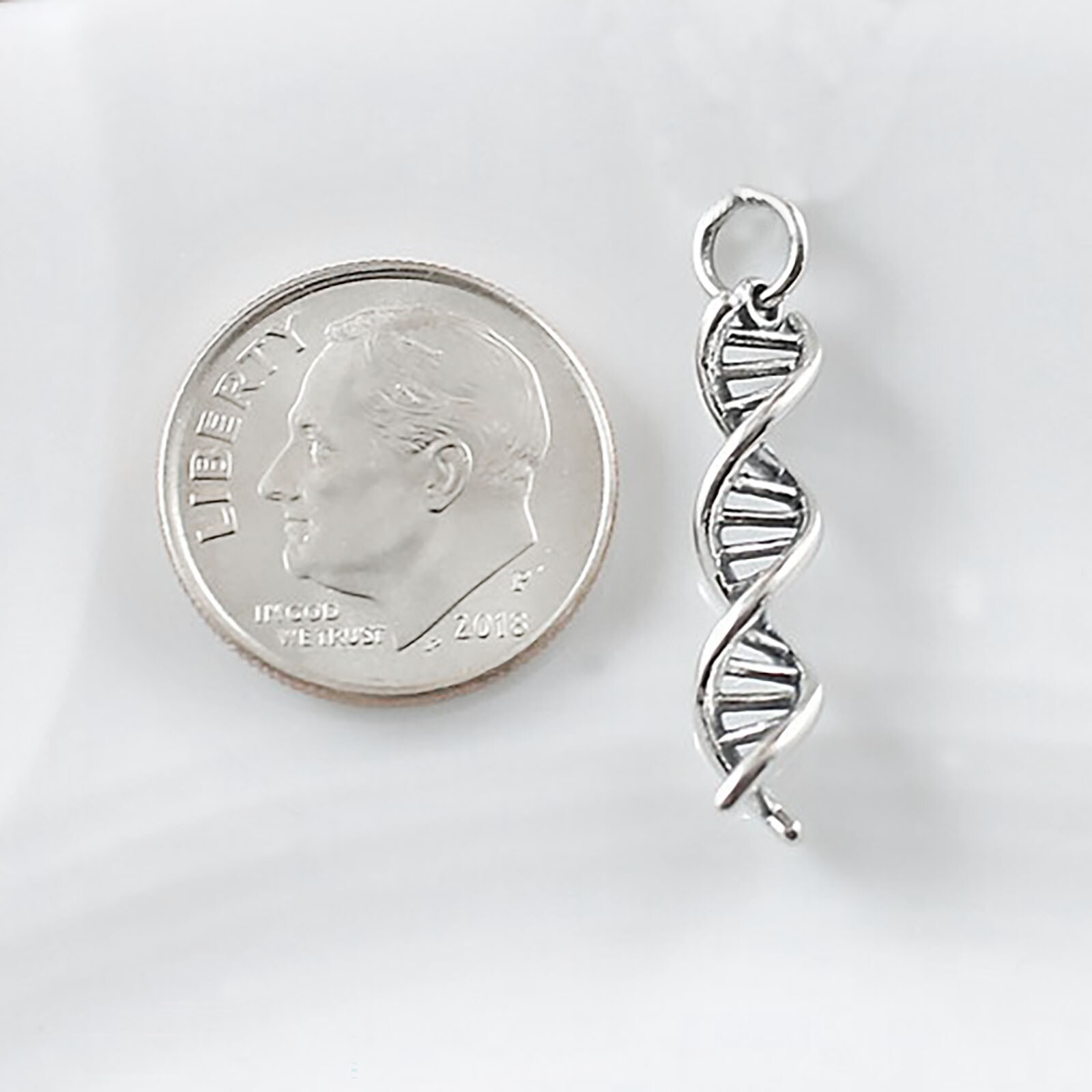 DNA Double Helix Gene Genetics Biology Science 3D 925 Sterling Silver Charm