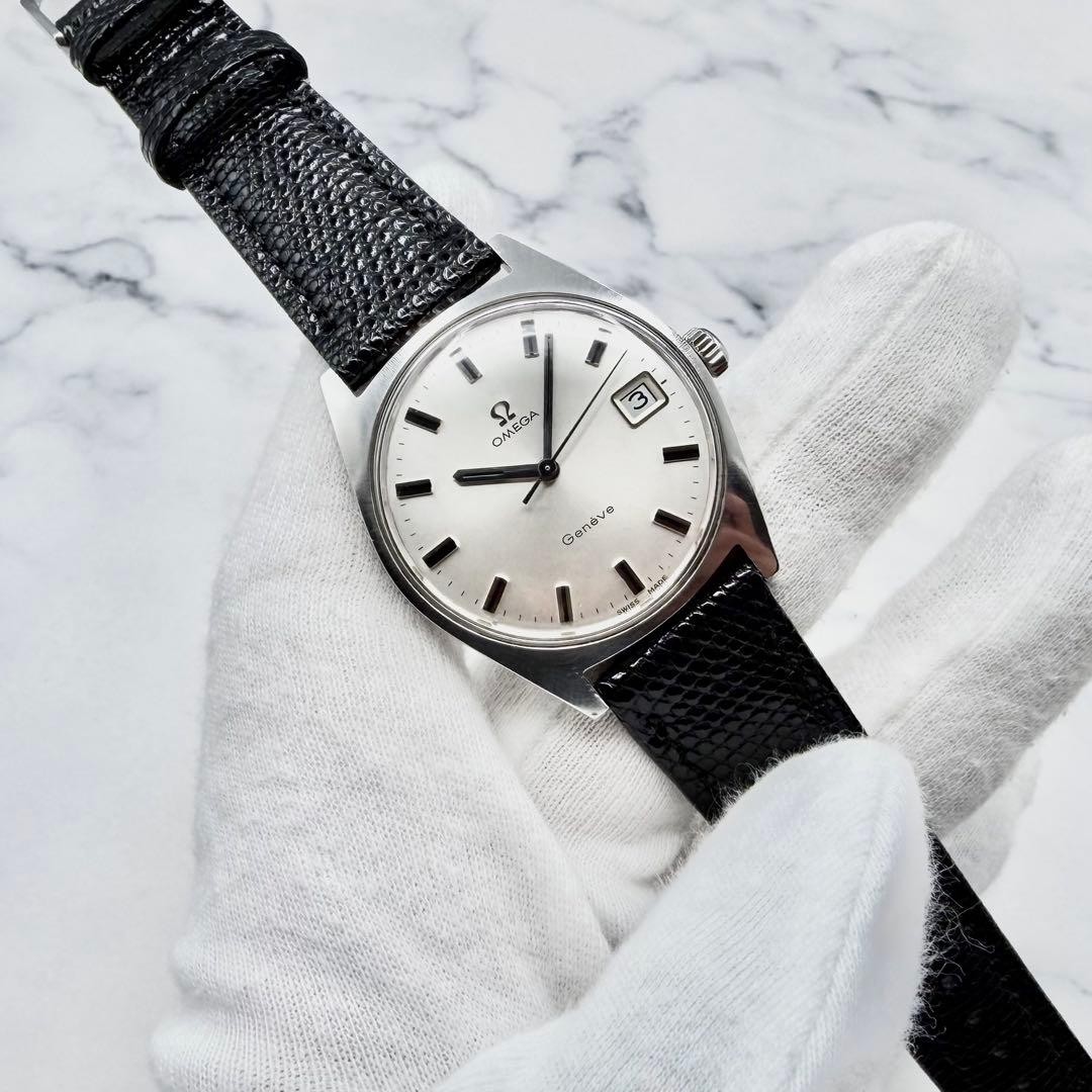 OMEGA Geneva manual winding 136.041 working lizard genuine leather Safe packing!
