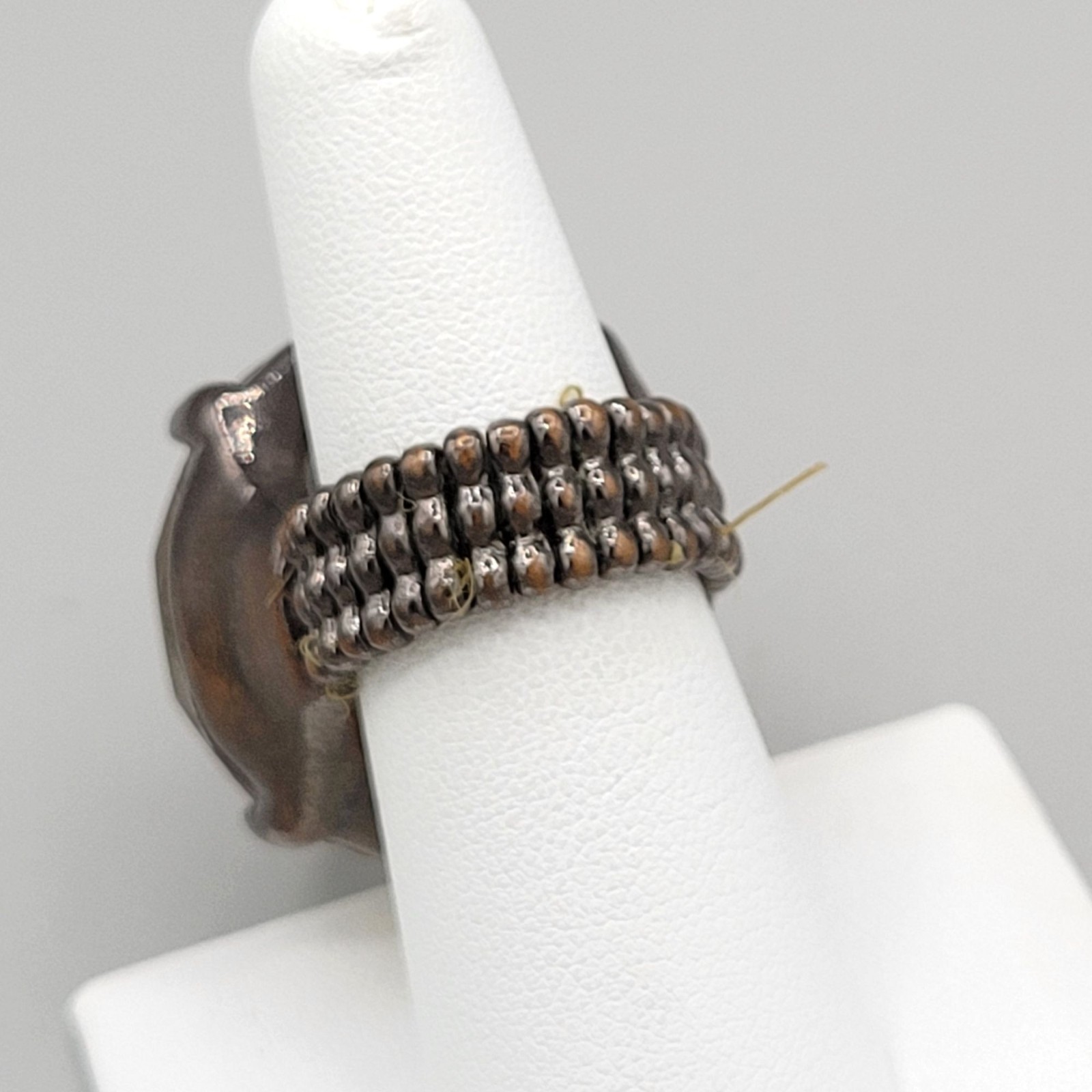 Faceted Dome Bulky Stretch Ring Statement With Gold Glitter Resin Glass Base