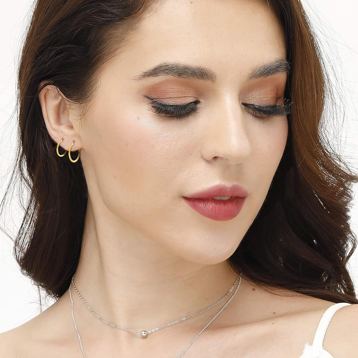 14K Gold Plated Hoop Earrings for Women, 4 Pairs Sterling Silver Post Small Hoop