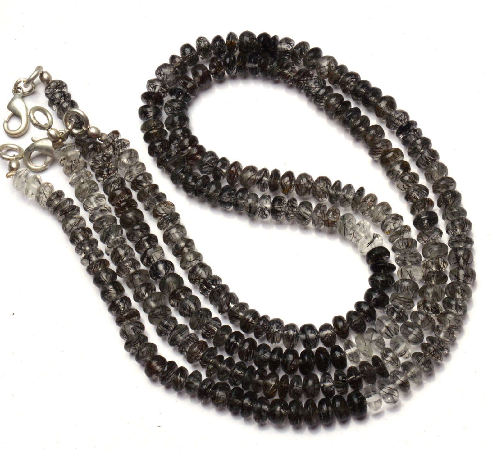 Natural Black Rutile Quartz Gem Smooth 5MM Approx. Rondelle Beads Necklace 16″