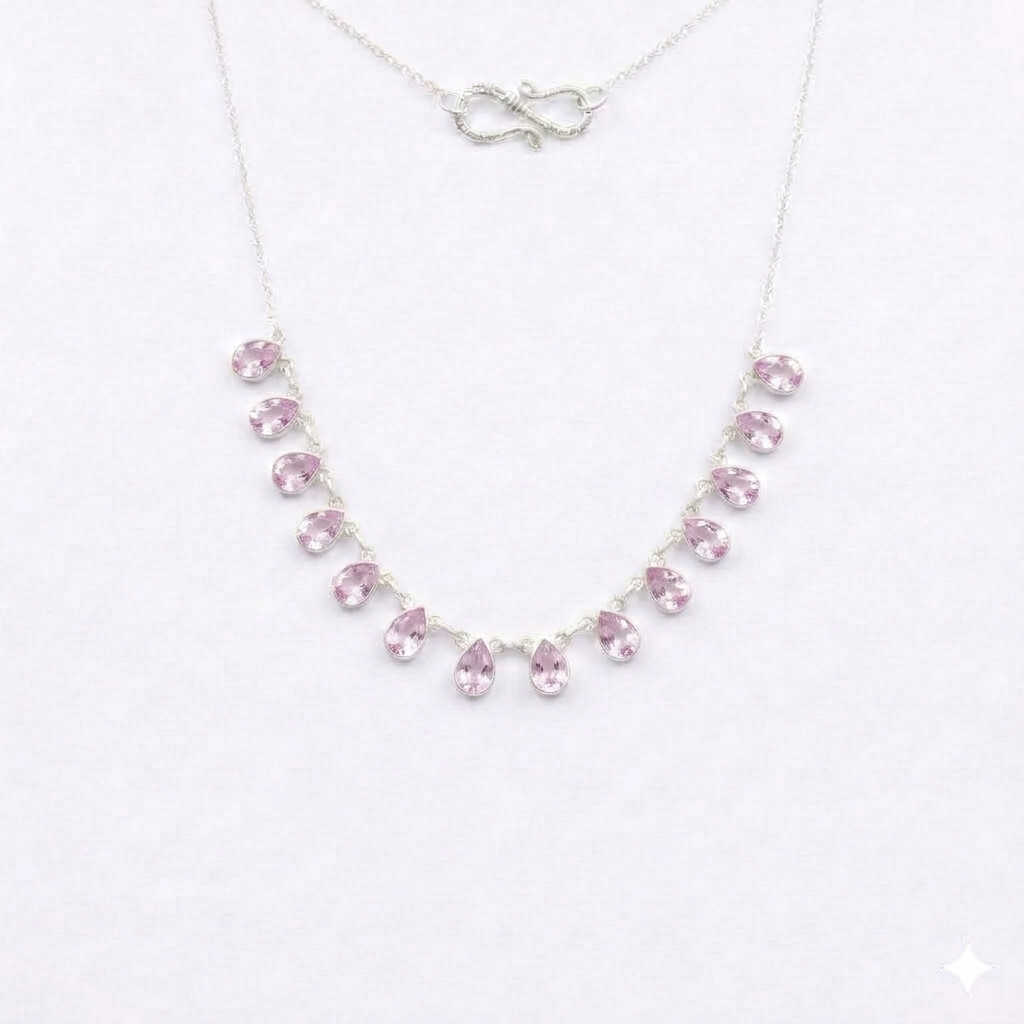 Pink Topaz Gemstone Handmade 925 Sterling Silver Jewelry Necklace Size-18