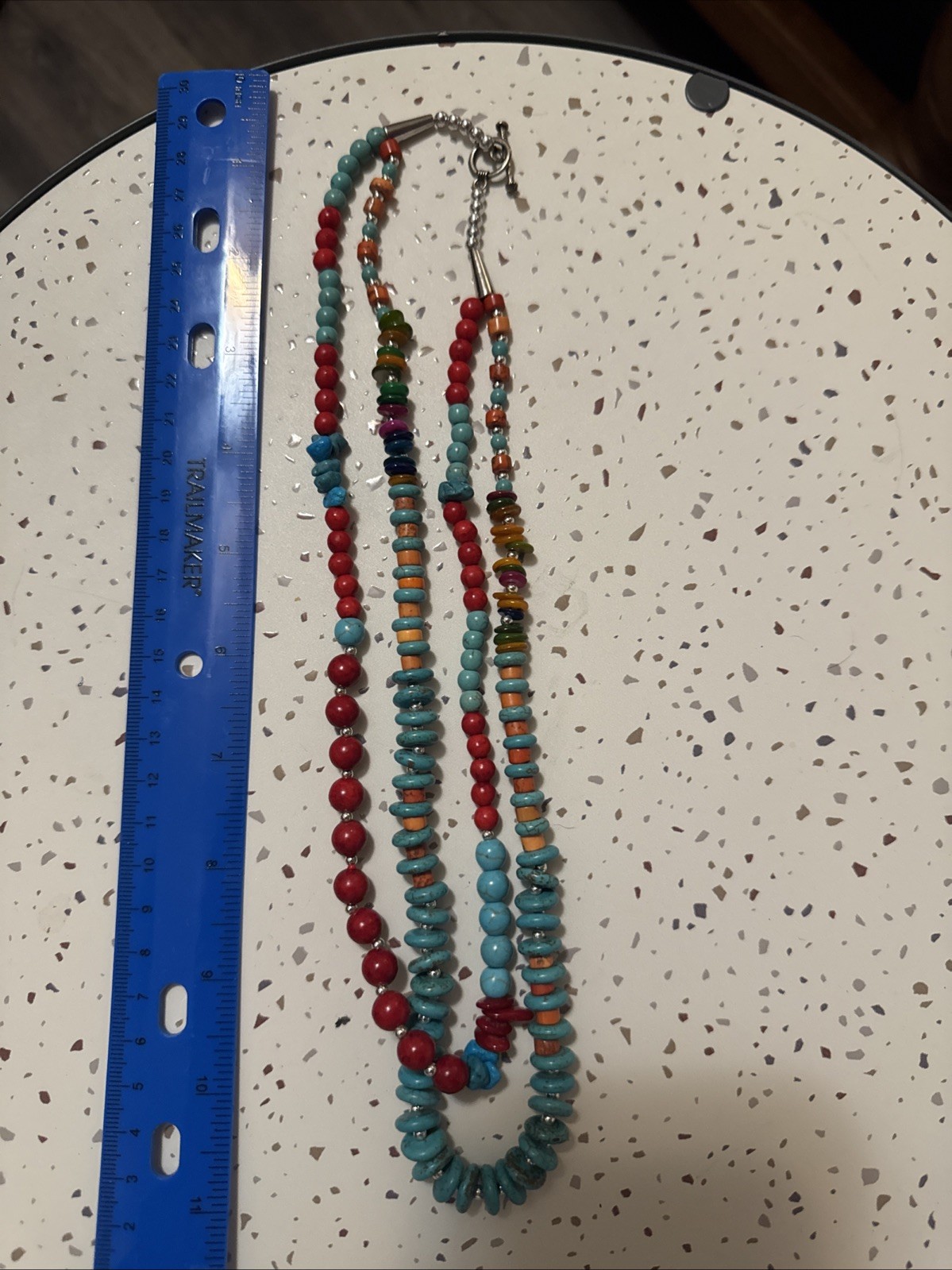 Turquoise Red Coral Magnesite Heishi Double Stranded Beaded Necklace