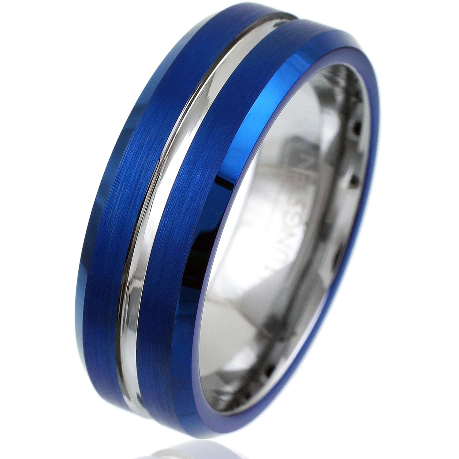 Blue Tungsten Carbide Thin White Line Band Ring EMS Medics National Guard Nurses