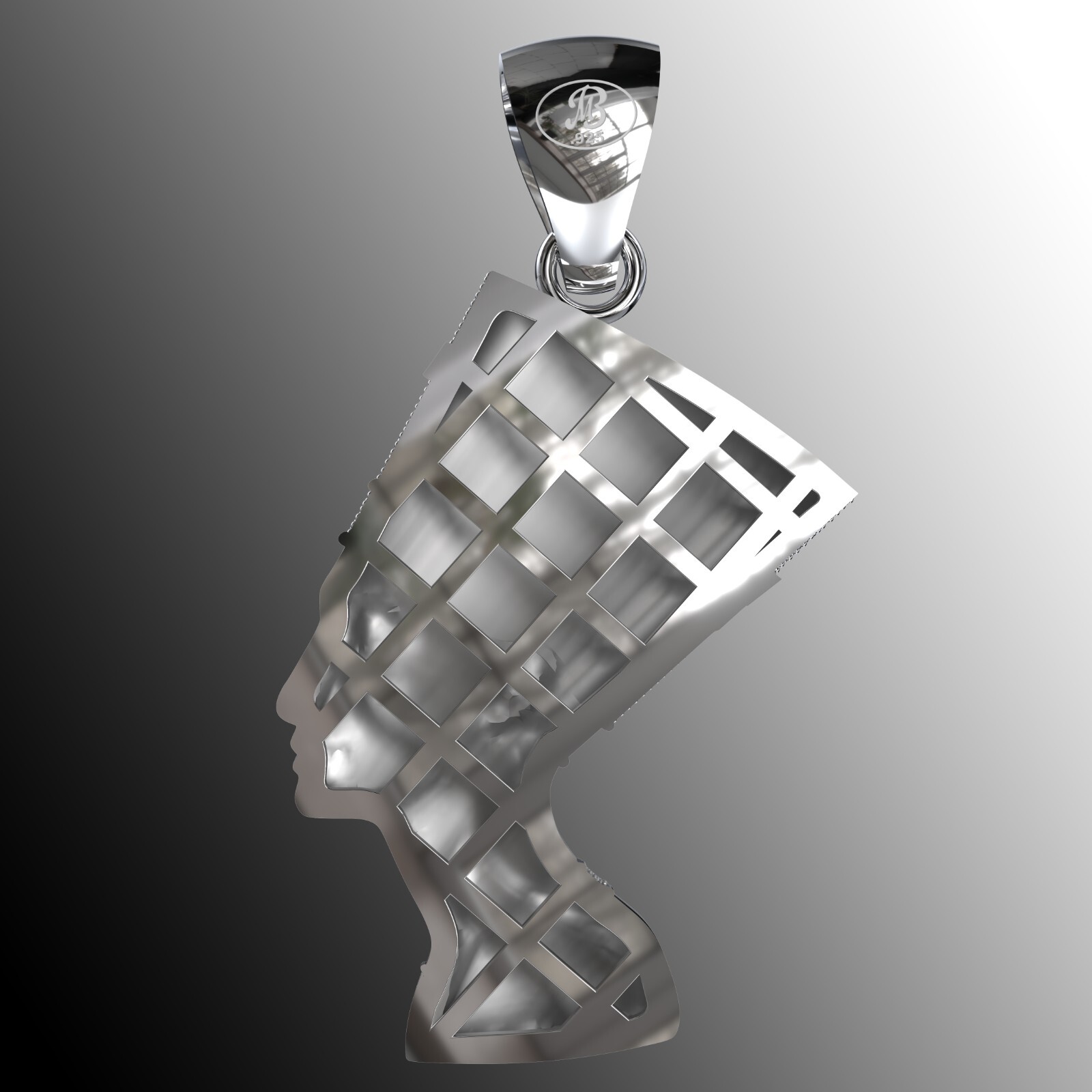Egyptian Queen Nefertiti 3.25″ Sterling Silver 925 Charm Pendant 61 grams