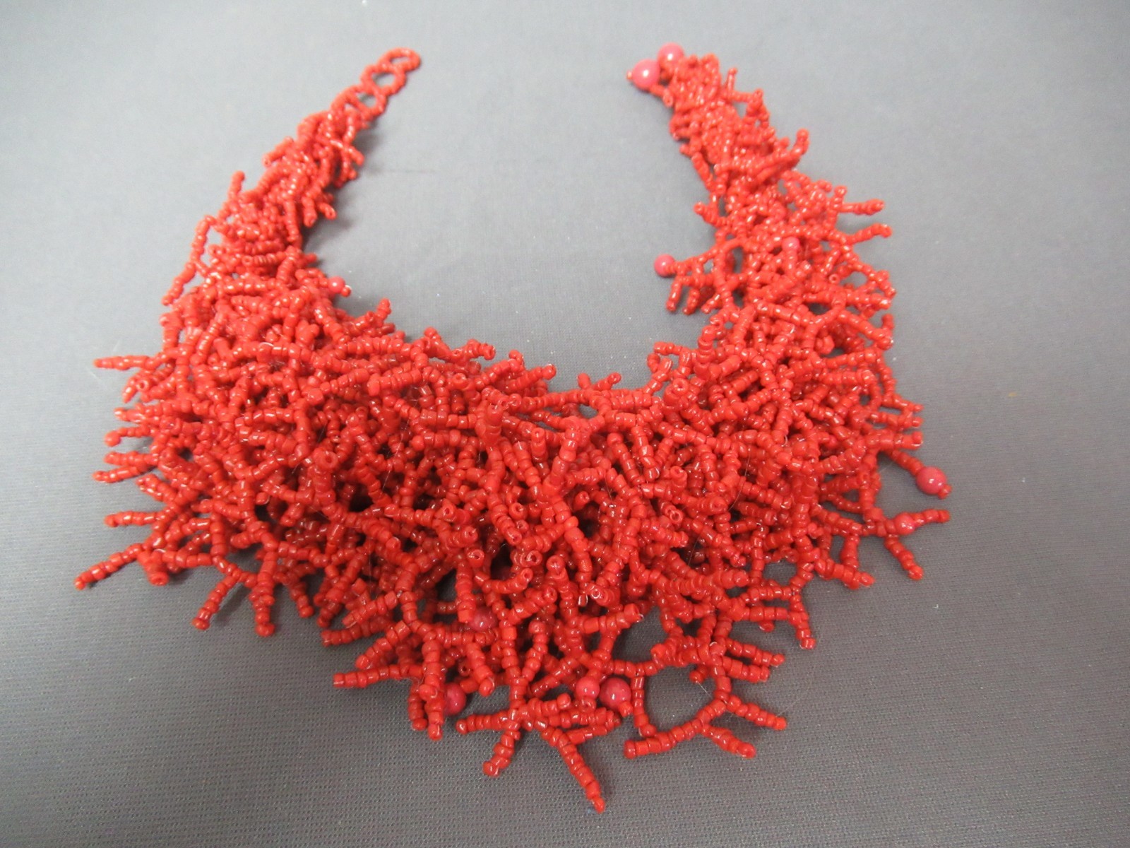 Coral Style Beaded Necklace – Dark Red Glass Seed Beads – Adjustable – i5 dha
