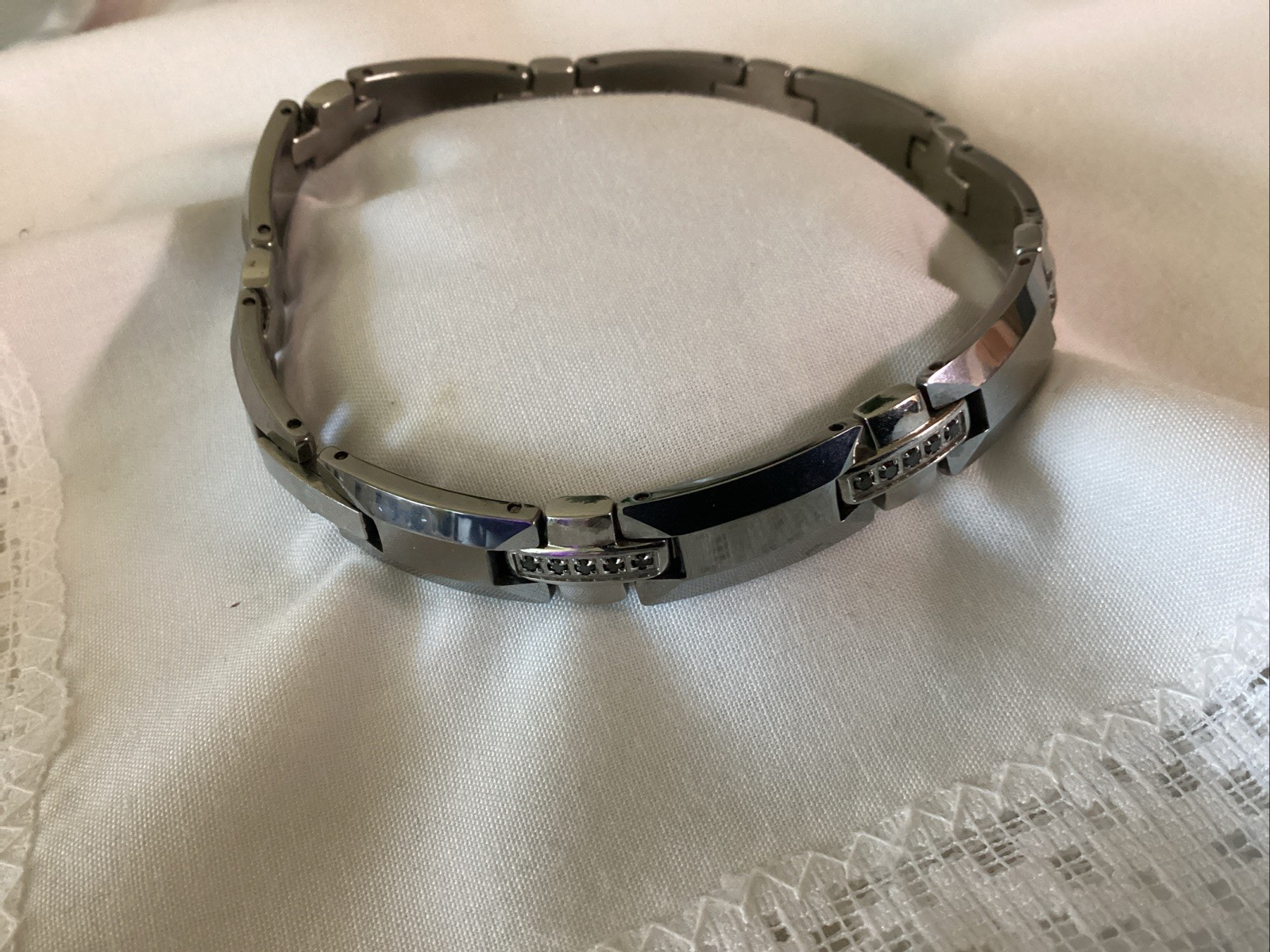 Stainless Steel Tungsten Cable Link Bracelet With Diamonds Men 8.5” Pre-owned