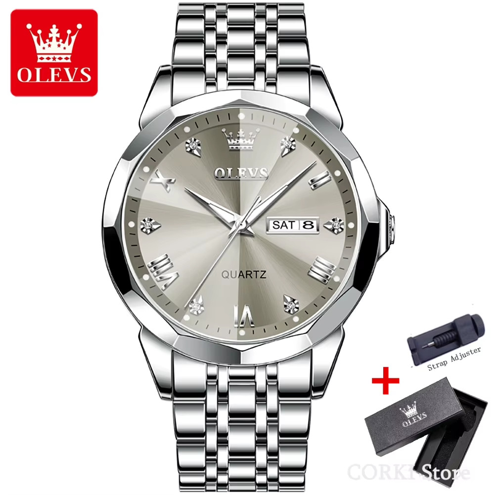 OLEVS 9931 Men’s Quartz Watch | Stainless Steel Luminous Calendar Waterproof
