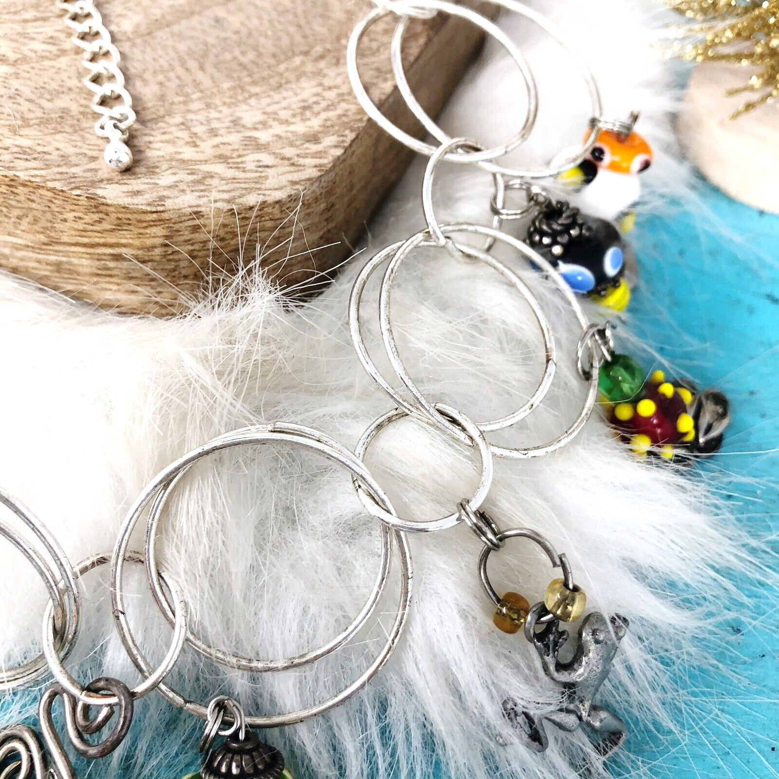 SUMMER FUN Colorful Vacation Silver Layered Whimsy Necklace Sandals Love Beach