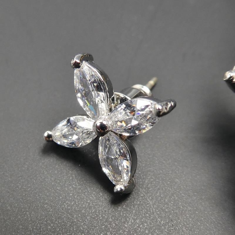 Sterling Silver Post CZ Asymmetrical Flower Earrings Ear Cuff Crawler Climber