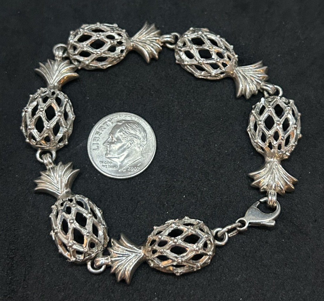 925 Sterling 13.4mm Pineapple Chain Link Bracelet 7.5in – 22.04g