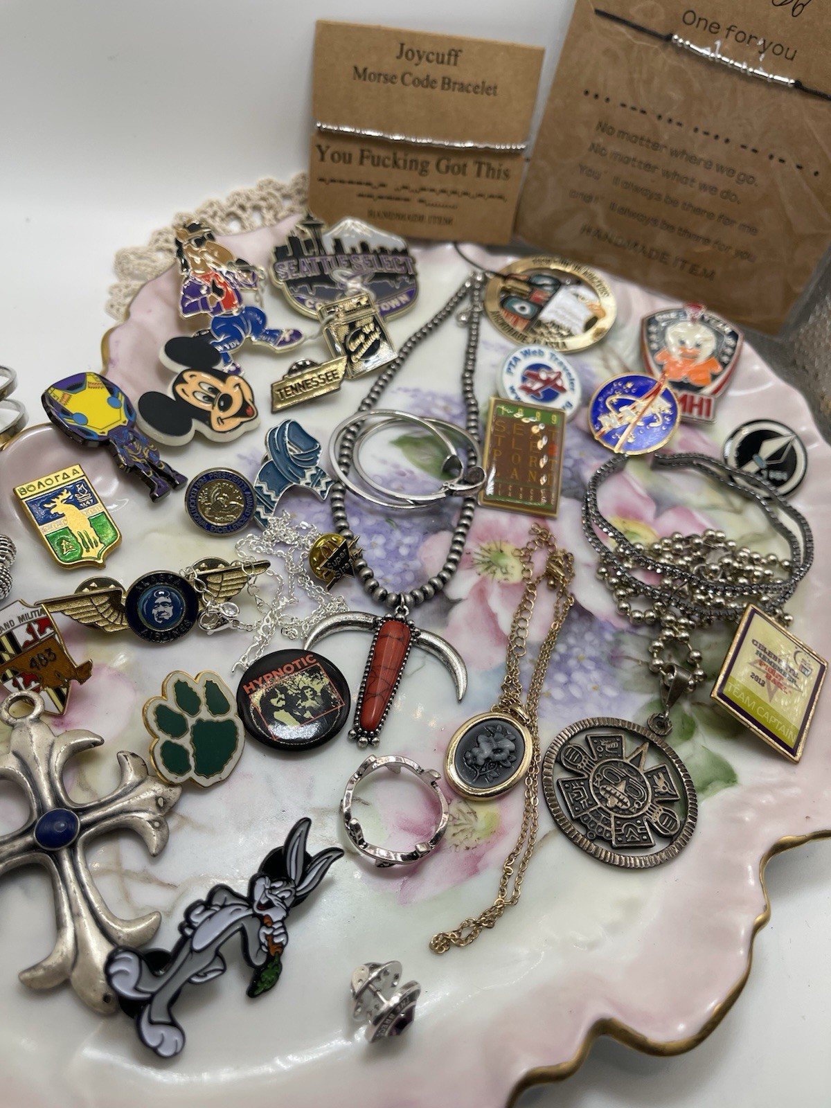 Mixed Lot Costume Jewelry, Necklaces, Pins, Bracelets, Cuffs And Earrings