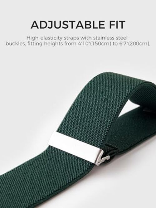 Suspenders for Men with Clip & 6 Buttons 1.4in Y-Shape Stainless Dark Green
