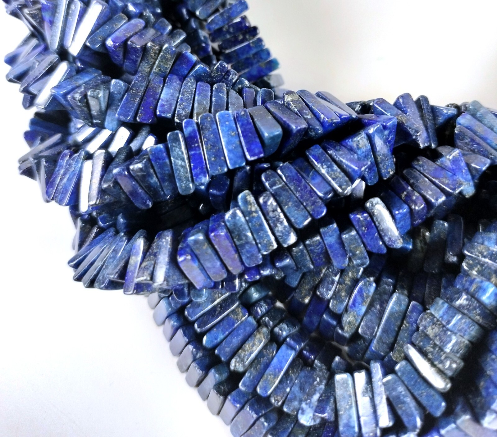 Unique 4 x 10mm Triangle Lapis Lazuli Beads Blue Center-Drilled 16″ Strand