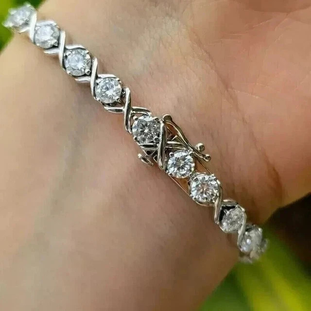 7CT Round Cut Lab Created Diamond Women Tennis Bracelet 14k White Gold Plated