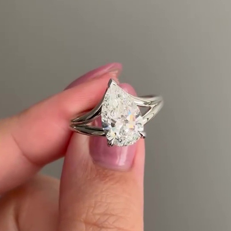 1.90 CT Pear Cut Moissanite Solitaire Engagement Ring In 14k White Gold Plated