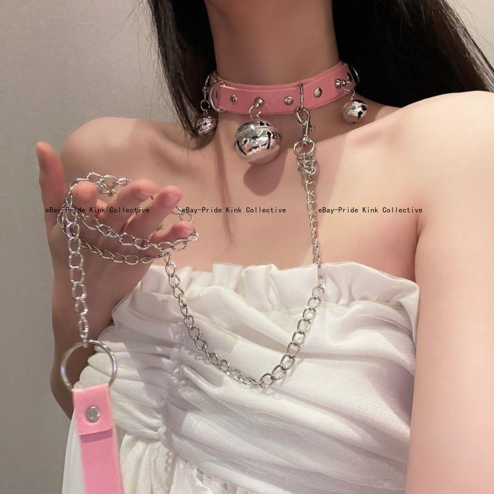 Sexy Bell Choker Collar Necklace for Women, Black White Pink BDSM