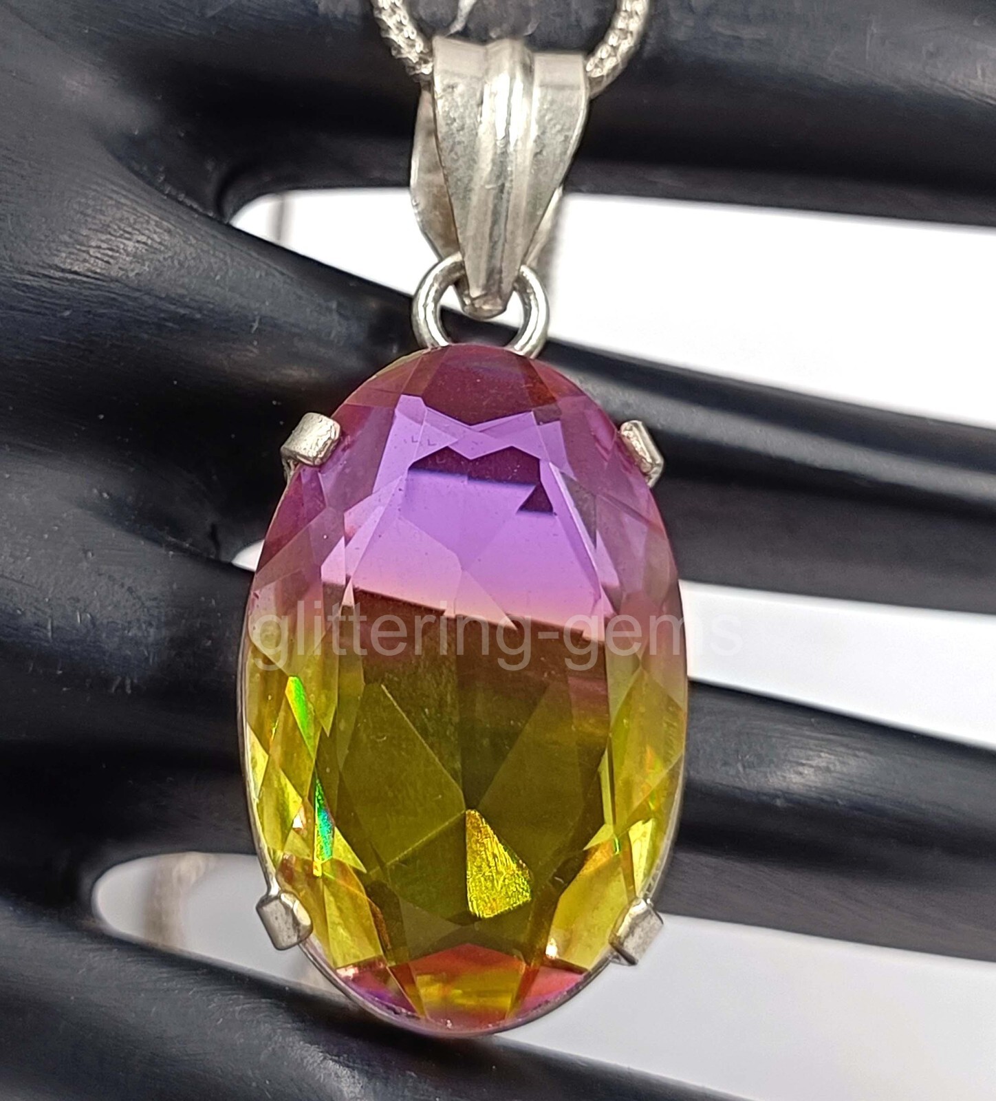 Oval Cut Multi-Color Ametrine 50 Ct IGL 925 Silver Pendant Chain Gemstone 5JSF