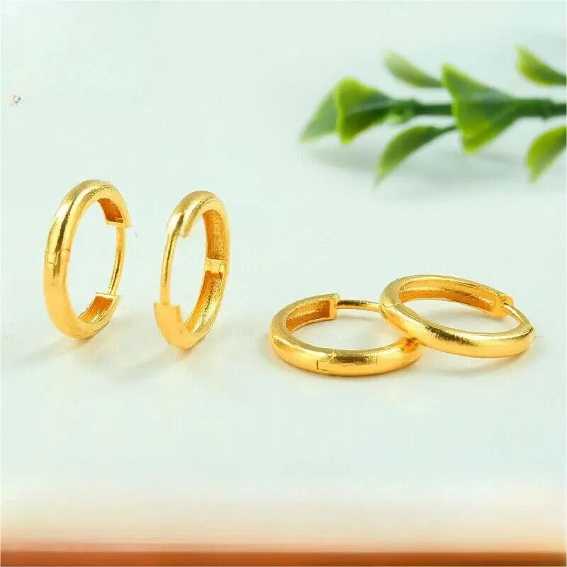 1 Pair Pure 18K Yellow Gold Women Men AU750 13.4mm Circle Hoop Earrings 1.2-1.4g